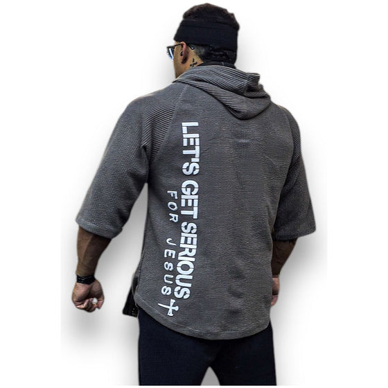 Unisex Grey Ribbed Ragtop Hoodie