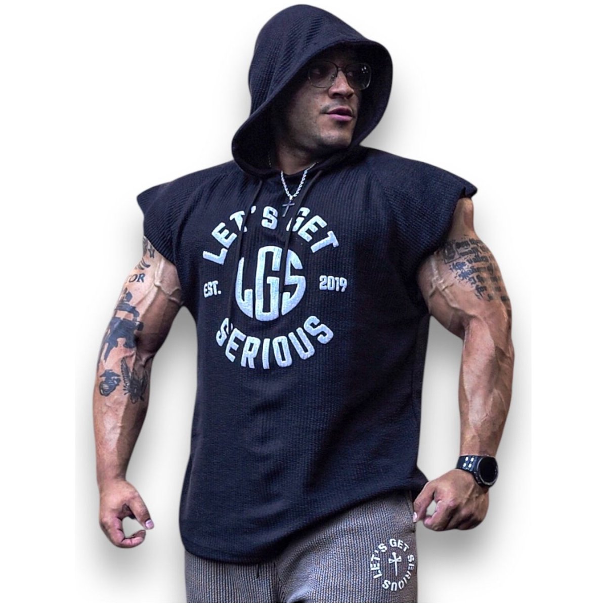 Black Ribbed Sleeveless Hoodie at LGS Activewear