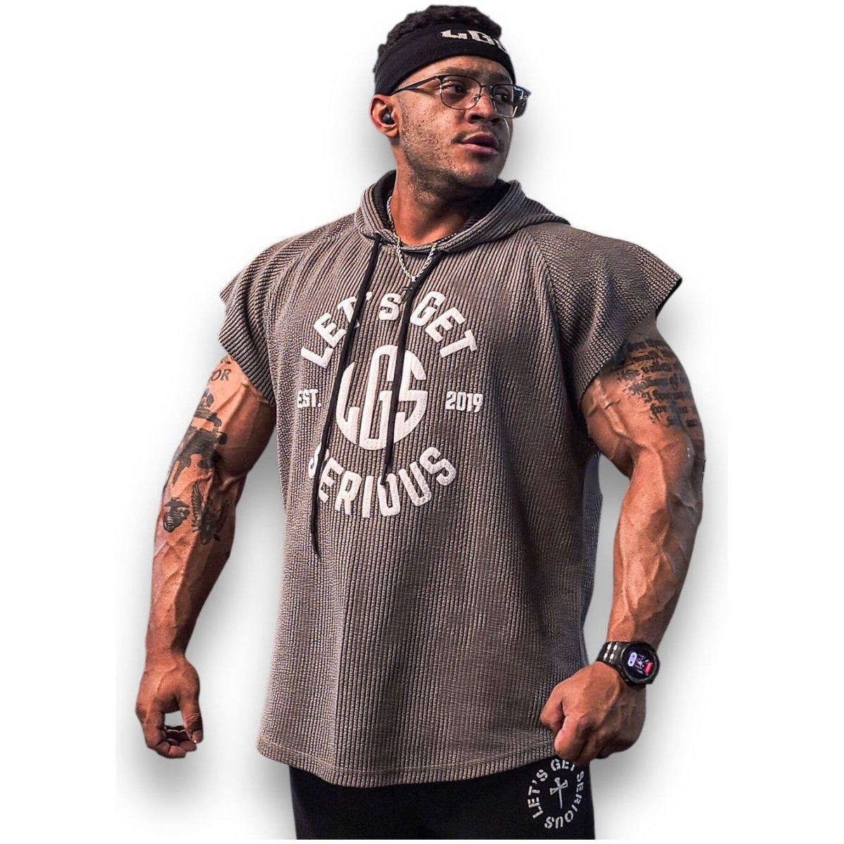 Grey Ribbed Sleeveless Hoodie at LGS Activewear