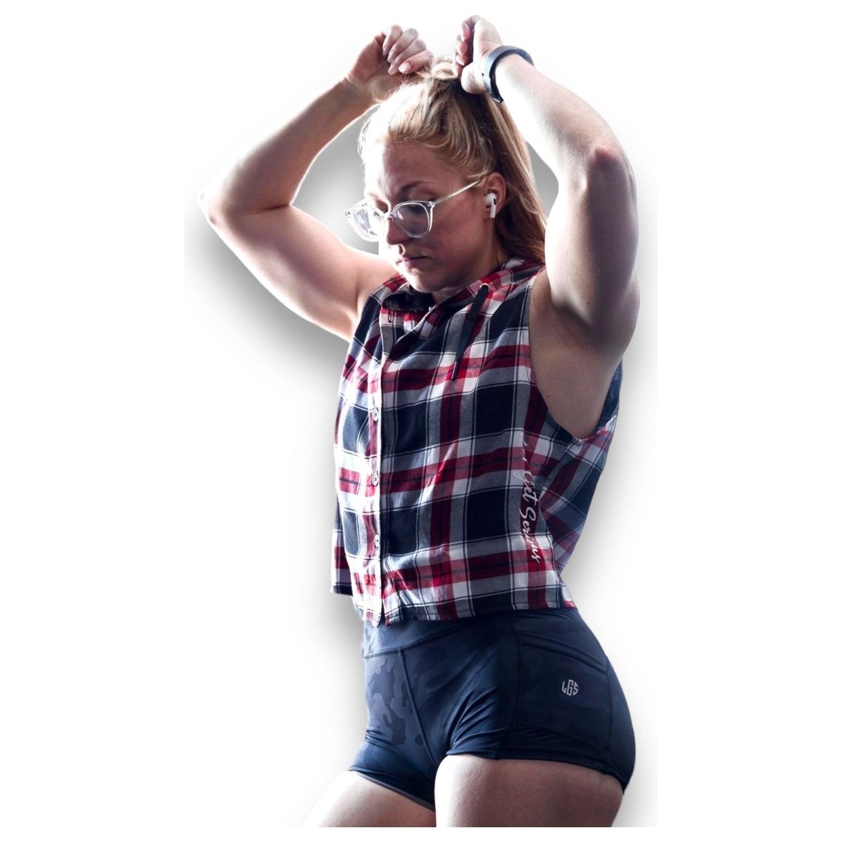 The Lumber Jackie Sleeveless Plaid Hoodie at LGS Activewear