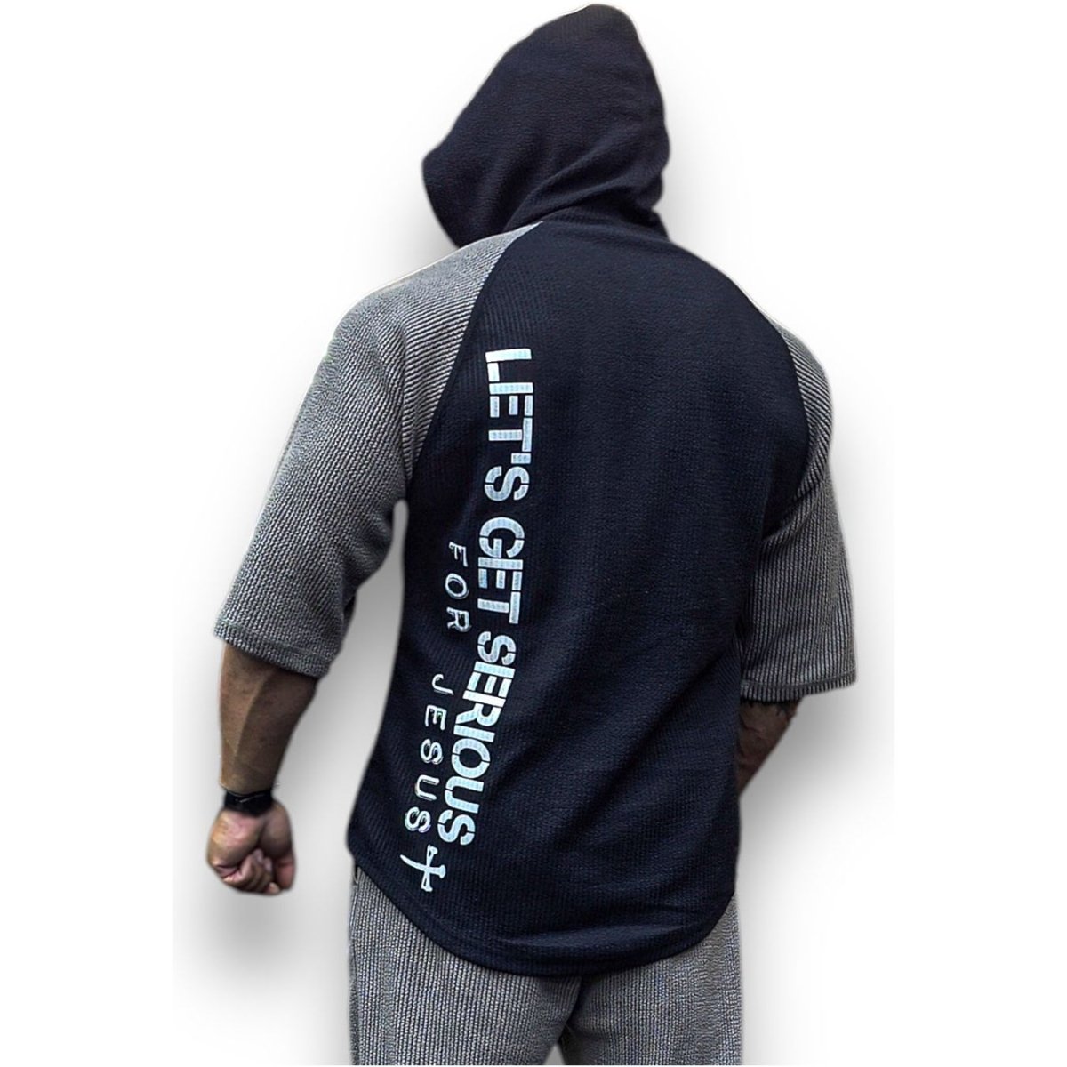 Unisex Black/Grey Ribbed Ragtop Hoodie at LGS Activewear