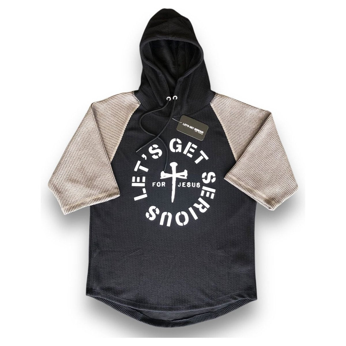 Unisex Black/Grey Ribbed Ragtop Hoodie at LGS Activewear