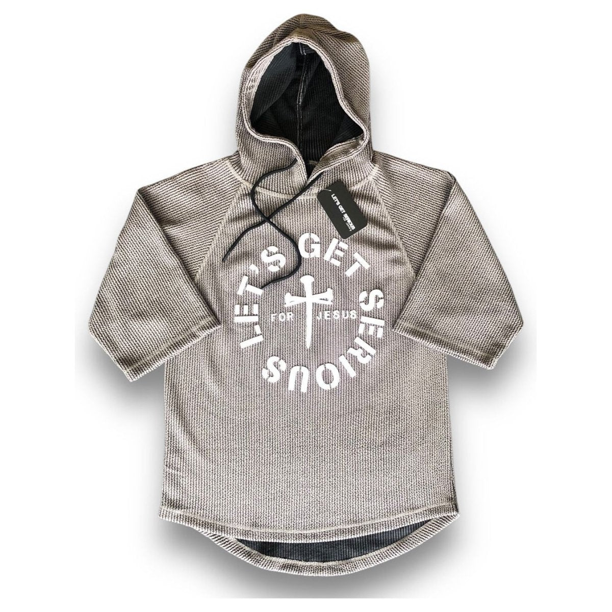Unisex Grey Ribbed Ragtop Hoodie at LGS Activewear